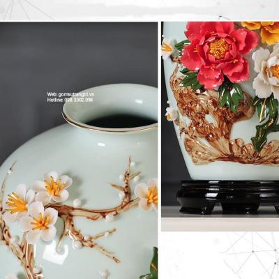 BÌNH THỦ CÔNG ĐẮP NỔI HOA MẪU ĐƠN